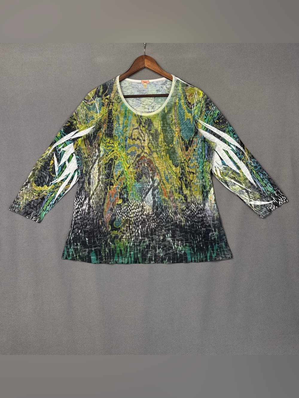 Vintage Y2K Era Reba 3/4 Sleeve Long Sleeve Top, Multicolor w/ Sparkly Studs, XL